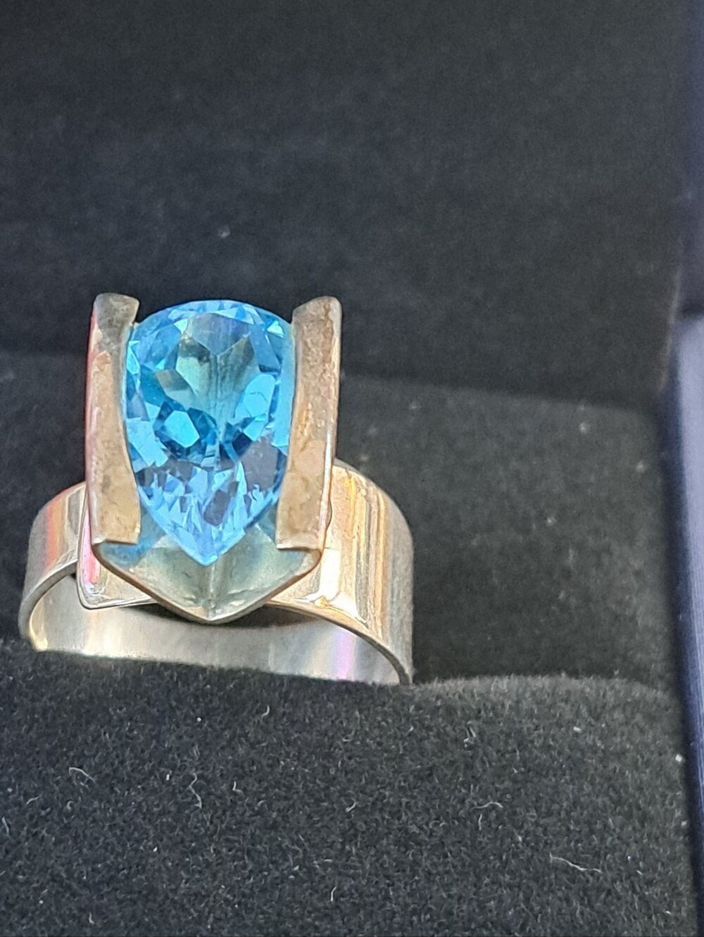 Silver Ring with Pear-Cut Blue Topaz Accent,Adjustable Size